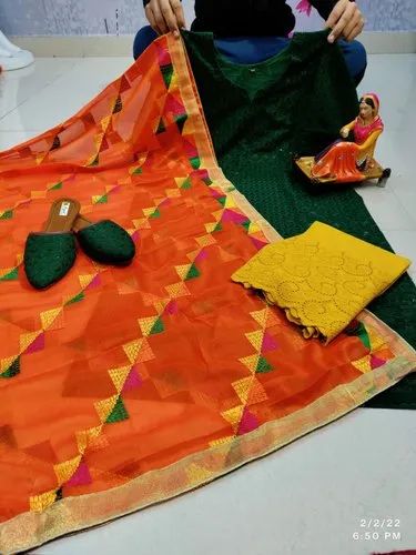 Vinayak Enterprise Readymade Cotton Phulkari Chikankari Suit With Jutti