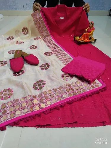 Vinayak Enterprise Anarkali Cotton Phulkari Suit, Machine Wash