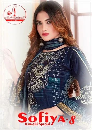 Cotton Blue Miss World Choice Sofiya Vol 8, Size: Unstitched