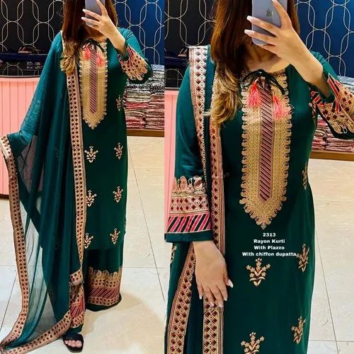 Stitched Formal Rayon salwar suit, Machine wash, A-Line