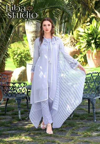 Embroidered Georgette Ladies Suit, Stitched