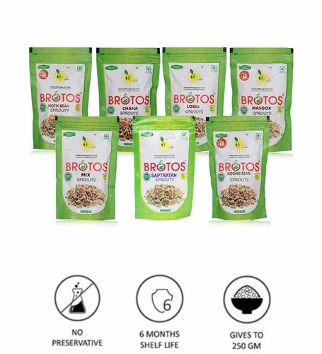 Brotos Assorted Instant Sprouts (Pack of 7, 1 Each- Moong, Moth, Mix, Chana, Lobia, Masoor, Saptaratan) - Masala Sachets Inside