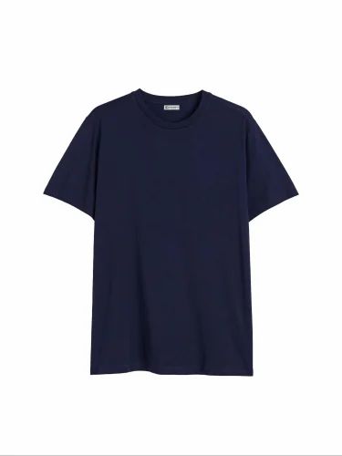 Plain Cotton Navy Blue Tshirts, Round Neck