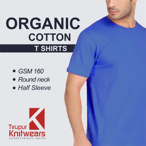 Plain Blue Organic Cotton T Shirts GOTS Certified