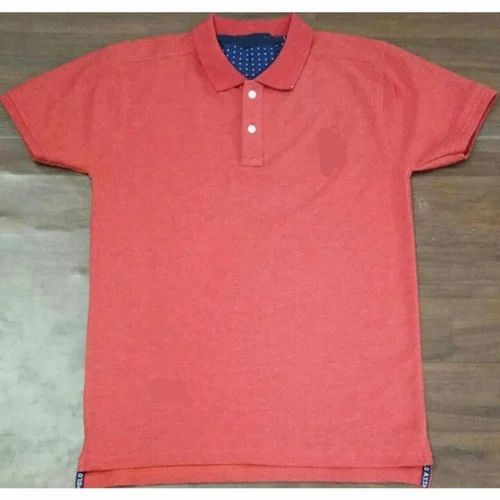 Cotton Plain Men's Red Polo Collar T Shirt
