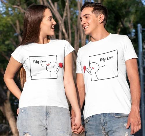 Half sleeves Custom Printed Couple T Shirt