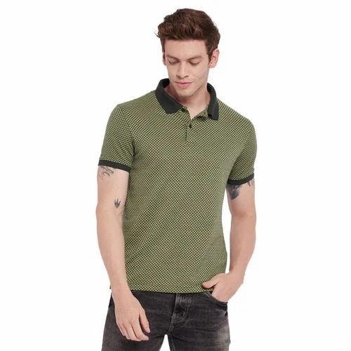 Cotton Plain Hang N Hold Green T-Shirt, V-neck Collar, Size: S-XXL