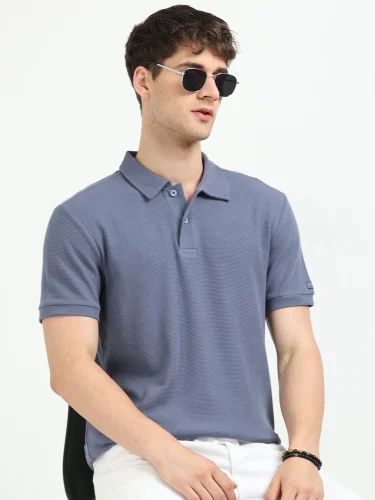 M2304-W Polo Neck Blueish Grey Mens T Shirt