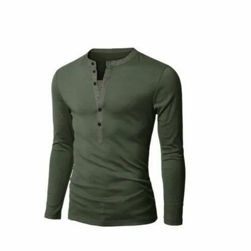 Plain Men'S Olive Green Cotton T Shirt, Round Neck