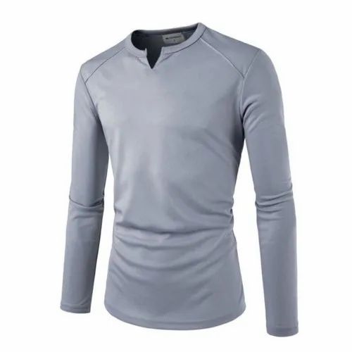 Plain Men's Slit Neck Cotton T Shirt