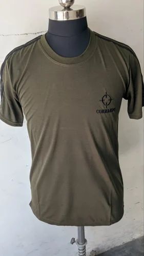 Cotton Green Round Neck Half Sleeve Men T Shirt, Size: Large
