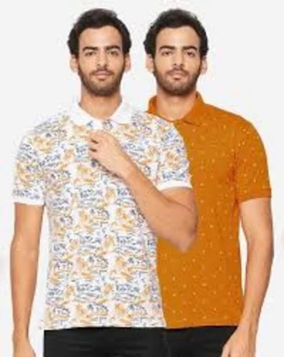 Cotton Printed Men Collar T -Shirt, Polo Neck