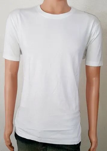 Cotton Men White Plain T-Shirt