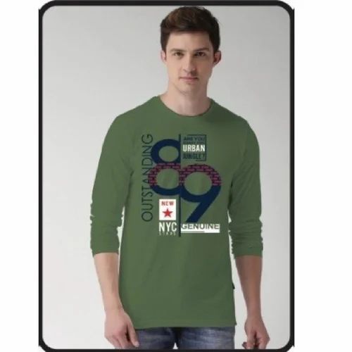 Cotton Mens Basic Printed Long Sleeve T Shirts, Round Neck