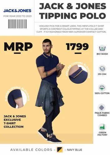 Cotton Plain Jack n Jones Tipping Polo T Shirt