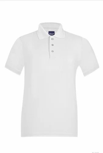 White Polyester Polo T Shirt, Solid