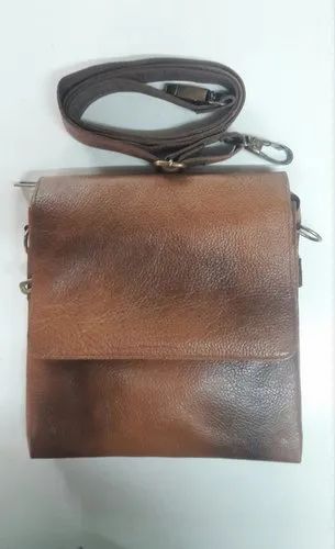 Tan Two Color Leather Side Sling Bag
