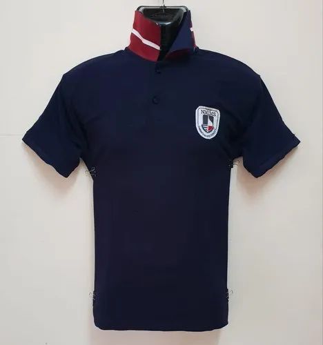 Polyester/Nylon Blue Mens Collar Logo T Shirt, Size: Large