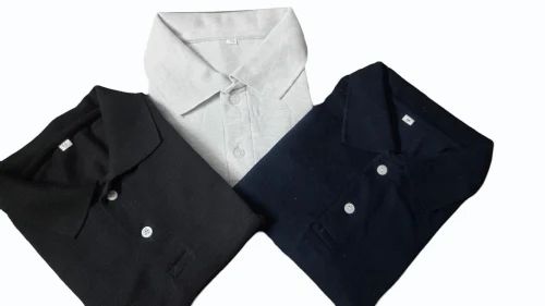 Poly Cotton Plain Mens Fancy T Shirt, Size: Large, Polo Neck
