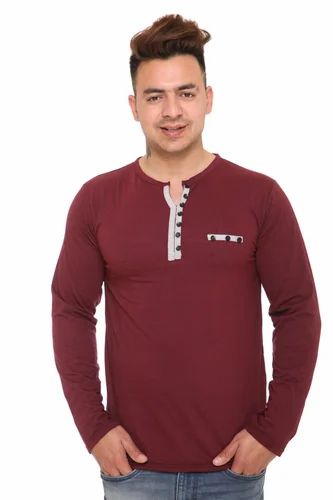 Plain Henley Men Designer T Shirt