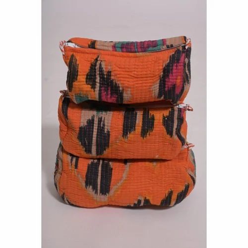 Printed Cotton Makeup Organizer Zipper Bag