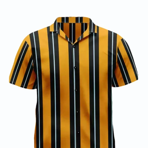 Yellow Men Cotton Striped Shirt