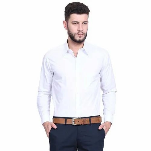 Linen Plain Mens White Shirt, Sleeve Type: Full Sleeve