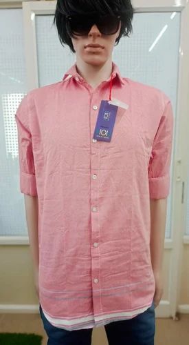 Pink Plain Cotton Men Shirt, Full Sleeves