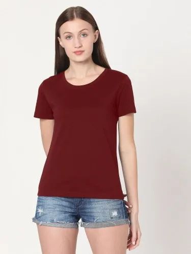 Behariji Enterprises Half Sleeve Maroon Women's T-Shirt, 180, Size: XS-XXL