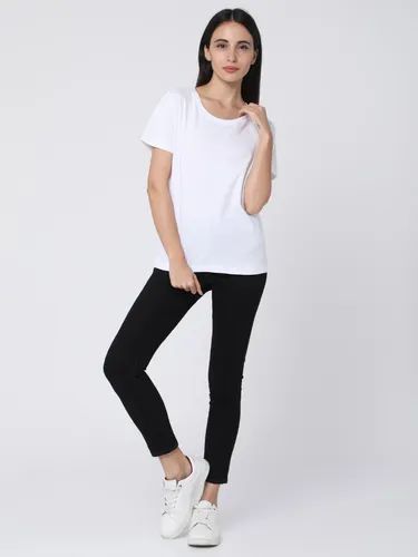 Behariji Enterprises Half Sleeve Women Round Neck White T-Shirt, Size: XS-XXL
