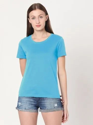 Behariji Enterprises Half Sleeve Sky Blue Women's Round Neck T Shirt, Size: XS-XXL