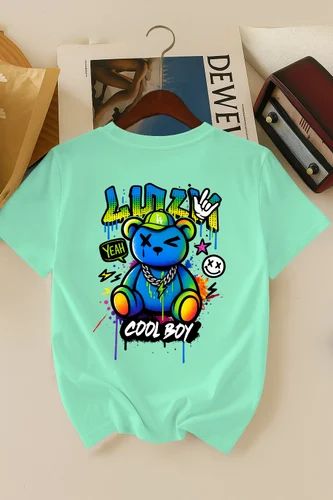 Poly Cotton Dagcros Cool Boy Streetwear Bear Graphic T-Shirt
