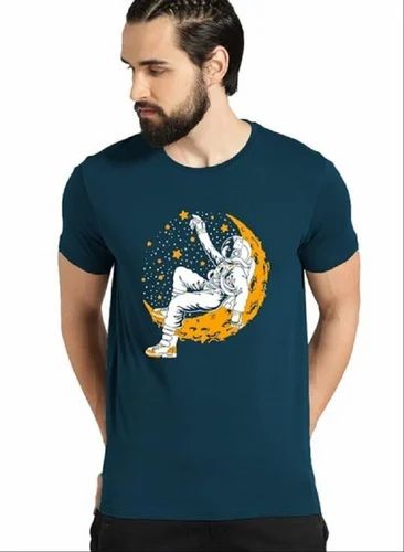 Cotton Graphic Men T Shirt, Round Neck