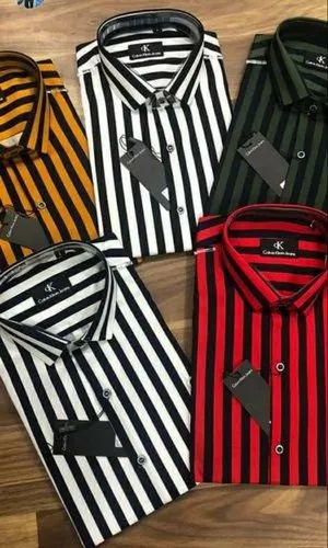 Cotton Men Full Sleeve Striped Shirts, Casual Wear