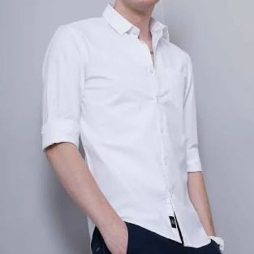 Mens White Cotton Shirt, Full Sleeves, Plain