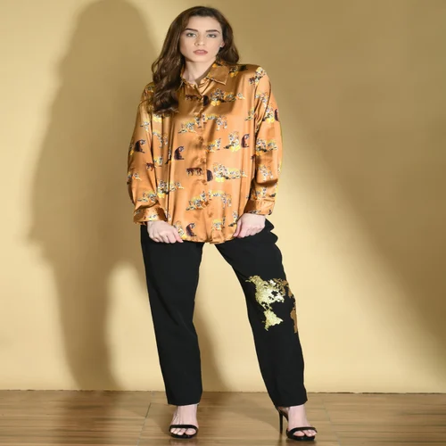 Ladies Printed Satin Shirt