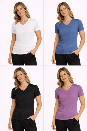 Casual Wear 160 GSM V Neck Cotton T-Shirt For Women