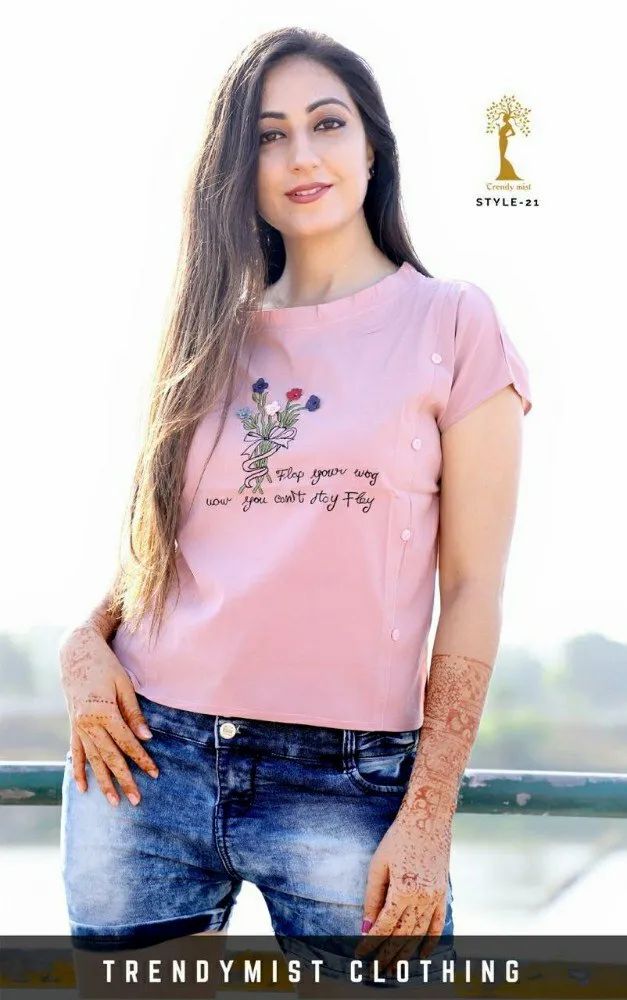 Female Causal T Shirt With 3D Flower Work