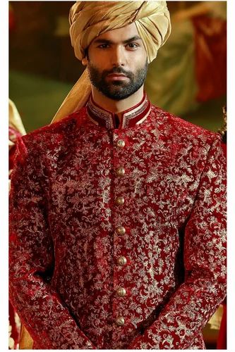 Banarsi Maroon Embroidered Wedding Sherwani