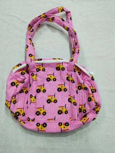 Pink Handmade Printed Cotton Hand Bag, Size/Dimension: Medium