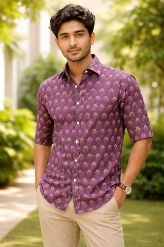 Half Sleeve Hand Block printed Cotton shirt