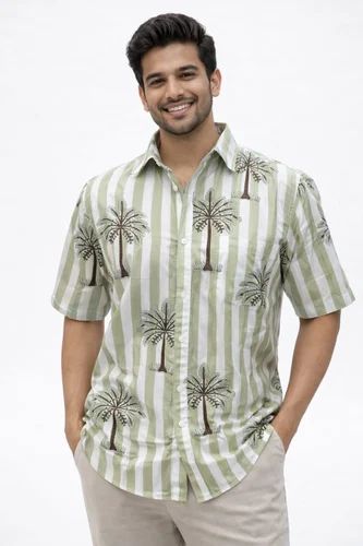 Half Sleeve Jaipuri Hand Block Print Cotton Shirt, Printed