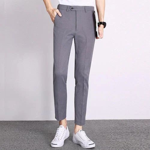 Grey Solid Men Formal Trouser, Regular Fit