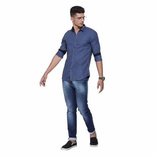 Cotton Casual Wear Full Sleeves Casual Shirts, Size: XXL, Hand Wash