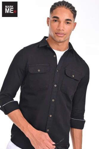 Plain Cotton MARKME Self Dobby With Double Pocket Shirts, Casual Wear, Full Sleeves