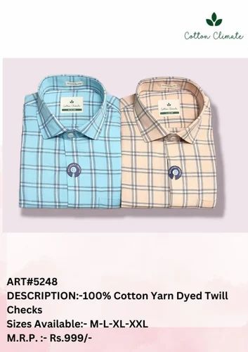 100% Cotton Yarn Dyed Checks Mens Shirt, Full Sleeves, Casual