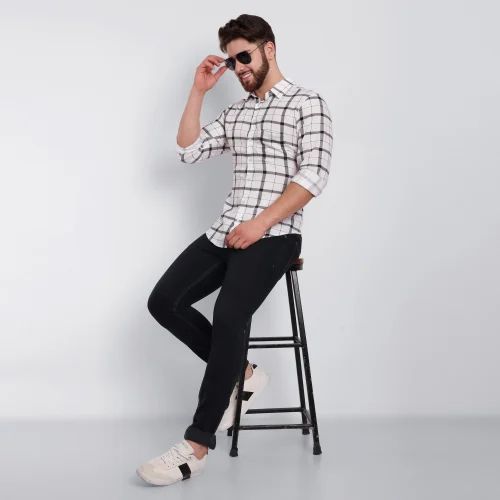 Small Checks Cotton Men's Check Shirt, Formal, Full Sleeves