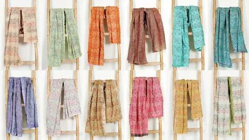 Hand Quilted Silk Kantha Scarf (72" L x 18" W)