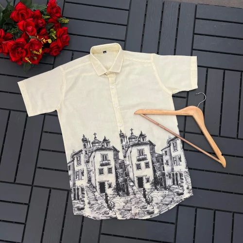 Printed SOFT LINEN HALF SLEEVE OMNRE PRINT KOREAN SHIRT AT WHOLESALE PRICE, Formal Wear