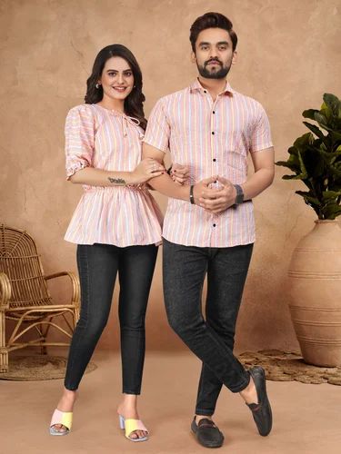 Casual Wear VEER ZARA COUPLE MENS SHIRT AND FEMALE TUNIC COMBO AT WHOLESALE PRICE, Cotton